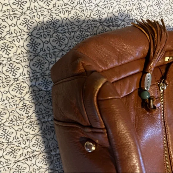 Lily Jade Brown Leather Backpack diaper bag with Teal Lining and accessories - Picture 10 of 14